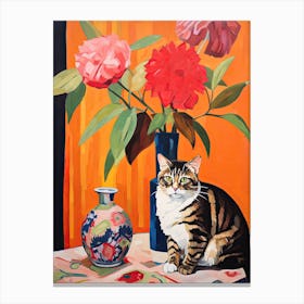 Gerbera Daisy Flower Vase And A Cat, A Painting In The Style Of Matisse 2 Canvas Print