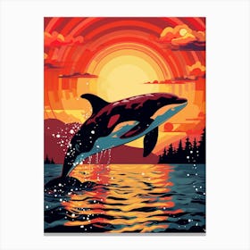 Killer Whale With Retro Sunset Canvas Print