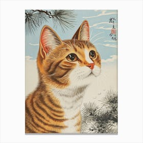 Japanese Bobtail Cat Relief Illustration 4 Canvas Print