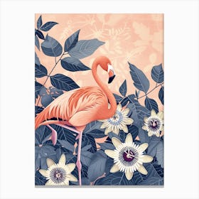 American Flamingo And Passionflowers Minimalist Illustration 4 Canvas Print
