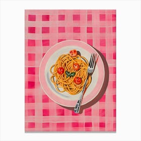 Spaghetti On Pink Checkered Tablecloth Canvas Print