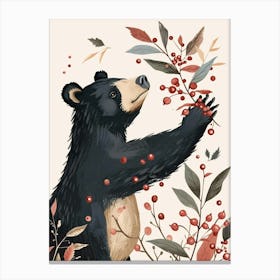 American Black Bear Standing And Reaching For Berries Storybook Illustration 2 Canvas Print
