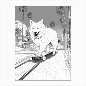 American Eskimo Dog Skateboarding Line Art 2 Canvas Print