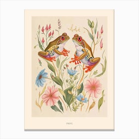 Folksy Floral Animal Drawing Frog 4 Poster Canvas Print