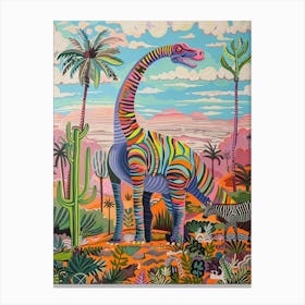 Dinosaur In The Wild With A Zebra 2 Canvas Print