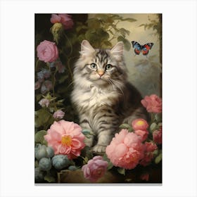 Cat With A Butterfly Rococo Style Canvas Print