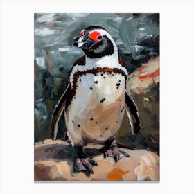 African Penguin Bartolom Island Oil Painting 1 Canvas Print