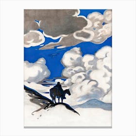 Equestrian On Horse With Blue Sky Background, Edward Penfield Canvas Print