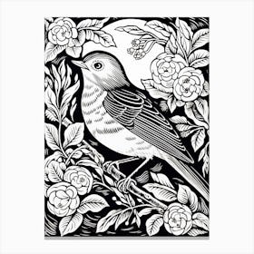 B&W Bird Linocut Robin 2 Canvas Print
