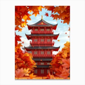 Autumn Leaves And Pagoda Canvas Print