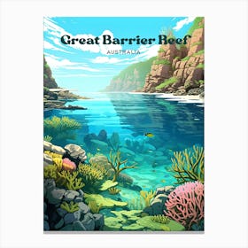 Great Barrier Reef Australia Underwater Travel Illustration Canvas Print
