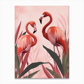 Lesser Flamingo And Bird Of Paradise Minimalist Illustration 3 Canvas Print