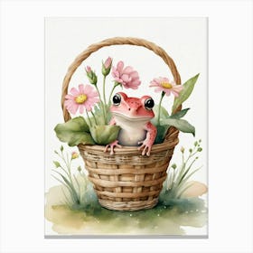 Cute Pink Frog In A Floral Basket (9) Canvas Print