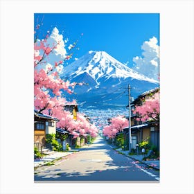 Mount Fuji Cherry Blossom Street Japanese Landscape Poster Canvas Wall Room Decor Canvas Print