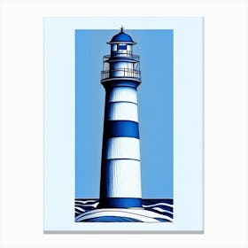 Lighthouse Symbol Blue And White Line Drawing Canvas Print