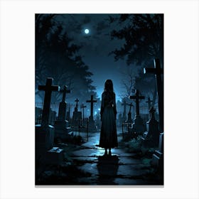 Dark Night In The Cemetery Canvas Print