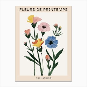 Spring Floral French Poster  Carnations 3 Canvas Print