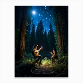 Two People Playing Guitar In The Woods Canvas Print