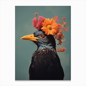 Bird With A Flower Crown Blackbird 2 Canvas Print