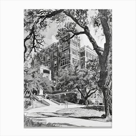 The University Of Texas At Austin Texas Black And White Drawing 2 Canvas Print