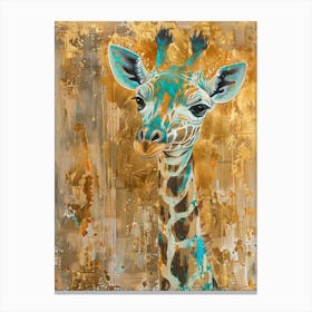 Baby Giraffe Gold Effect Collage 3 Canvas Print