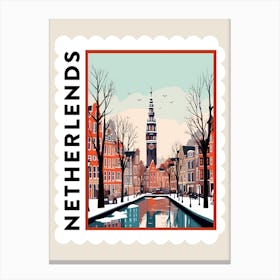 Retro Winter Stamp Poster Amsterdam Netherlands 3 Canvas Print