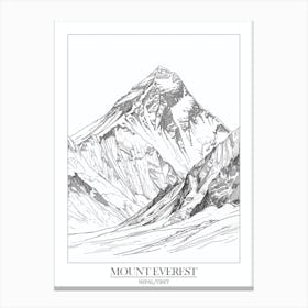 Mount Everest Nepal Tibet Line Drawing 2 Poster Canvas Print