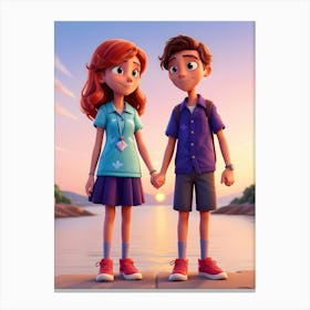 Boy And Girl Holding Hands Canvas Print