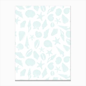 Scattered Seashell Shapes Light Blue on White Canvas Print