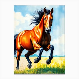 Brown MustangHorse Galopp - Color drawing Canvas Print