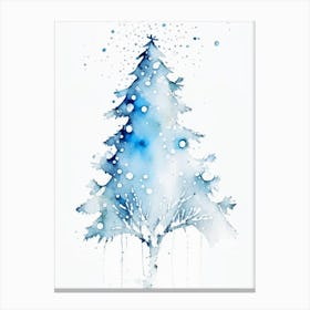 Snowfalkes By Christmas Tree, Snowflakes, Minimalist Watercolour 3 Canvas Print