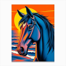 Horse at The Ocean Color Illustration Canvas Print