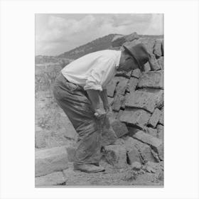 Removing The Rough Edges From Adobe Bricks With Trowel, Penasco, New Mexico By Russell Lee Canvas Print