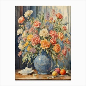 Flowers In A Blue Vase Canvas Print