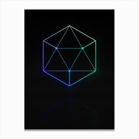 Neon Blue and Green Abstract Geometric Glyph on Black n.0209 Canvas Print