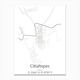 Citlaltepec,Mexico Minimalist Map Canvas Print