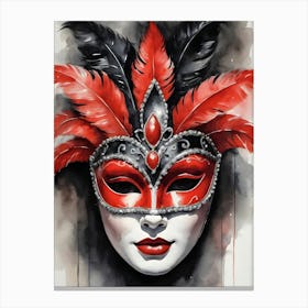 A Woman In A Carnival Mask, Red And Black (18) Canvas Print
