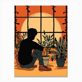 Silhouette Of A Man Sitting By A Window Canvas Print