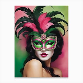 A Woman In A Carnival Mask, Pink And Black (44) Canvas Print