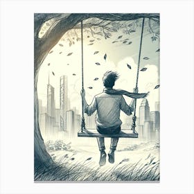 Moody Man on Swing Sketch 11 Canvas Print