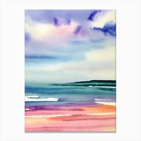 Croyde Bay Beach, Devon Pink Watercolour Canvas Print