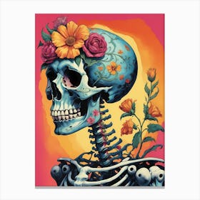 Floral Skeleton In The Style Of Pop Art (9) Canvas Print