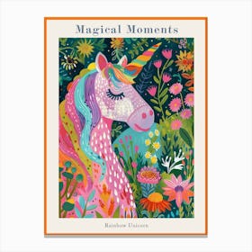 Colourful Unicorn Folky Floral Fauvism Inspired 1 Poster Canvas Print
