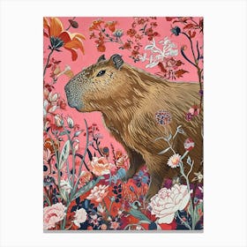 Floral Animal Painting Capybara 3 Canvas Print