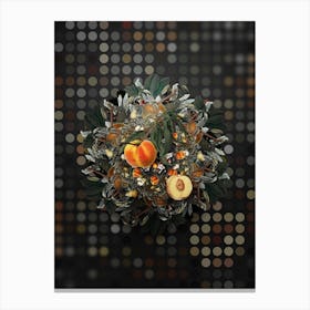 Vintage Peach Fruit Wreath on Dot Bokeh Pattern n.0186 Canvas Print