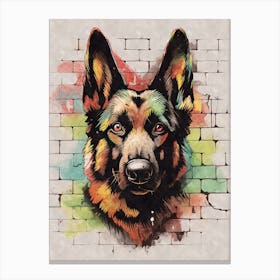 Aesthetic German Shepherd Dog Puppy Brick Wall Graffiti Artwork Canvas Print