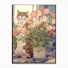 Snapdragon With A Cat 1 Art Nouveau Style Canvas Print