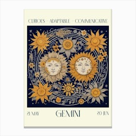Gemini Sun William Morris Zodiac Astral Sign Canvas Print