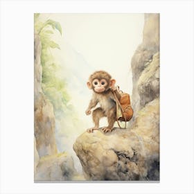 Monkey Painting Hiking Watercolour 4 Canvas Print