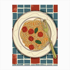 Spaghetti On A Tiled Background 2 Canvas Print